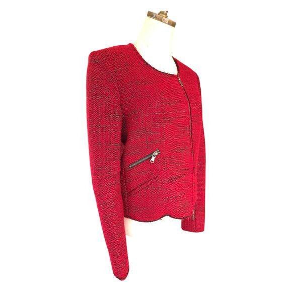 Rebecca Minkoff Red Tweed Cropped Moto Jacket – Size 6 - Picture 11 of 13